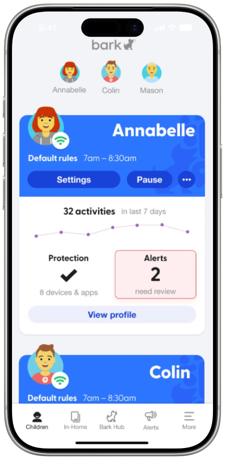 iPhone running the Bark parental controls app